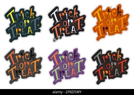Halloween lettering trick or treat sticker pack Stock Vector