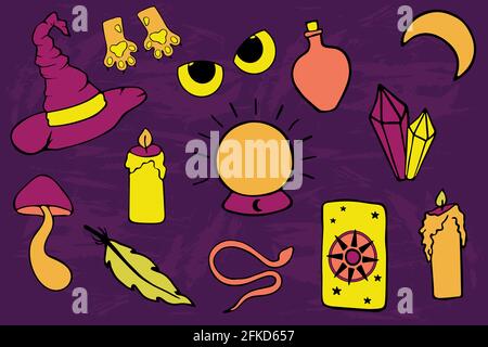 Witch equipment vector sticker pack Stock Vector