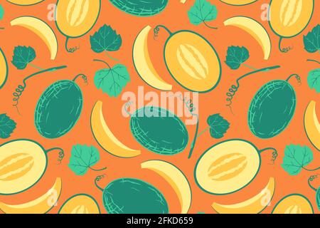 Ripe yellow melon seamless pattern Stock Vector