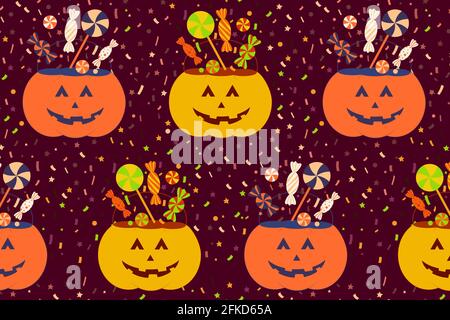 Pumpkin bucket halloween seamless pattern Stock Vector