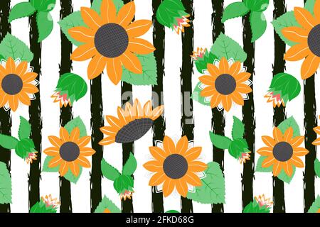 Bright sunflower vector seamless pattern Stock Vector