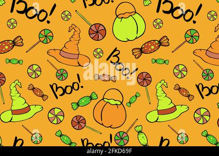 Sweets and witch halloween seamless pattern Stock Vector