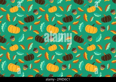 Cute autumn pattern with pumpkins and acorns Stock Vector