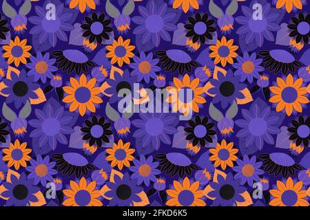 Dark blue sunflower seamless pattern Stock Vector