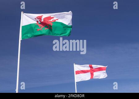 Wales and England national flags Stock Photo