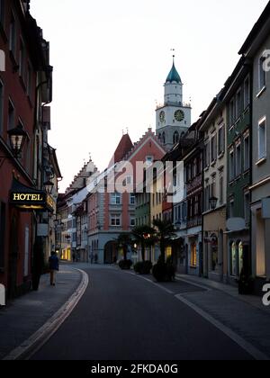 Cityscape street scene panorama in colorful charming historic old town of Uberlingen at Lake Constance Baden-Wurttemberg Germany Europe Stock Photo