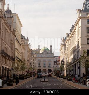London, Greater London, England - Apr 24 2021: Regent Street St James looking towards the Piccadilly Circus. Stock Photo