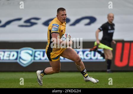 Eccles, UK. 30th Apr, 2021. Greg Eden (23) of Castleford Tigers .heads for the line in Eccles, United Kingdom on 4/30/2021. (Photo by Richard Long Photography/News Images/Sipa USA) Credit: Sipa USA/Alamy Live News Stock Photo