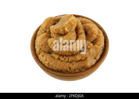 A Bowl of Thick Miso Paste (Fermented soybeans, barley) used in Japanese cooking Stock Photo