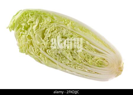 Napa Cabbage cut into half, cross section isolated on white background Stock Photo