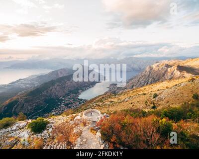 Panorama of the Kotor Bay. Beautiful view from Mount Lovcen Montenegro Stock Photo