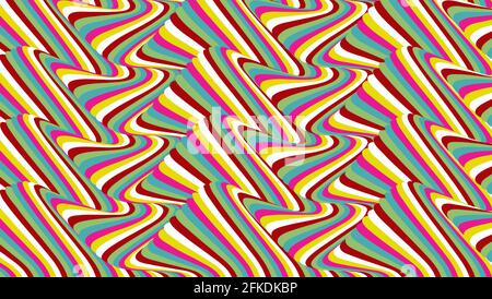 Psychedelic abstract pattern. Optical illusion from narrow colorful lines. Vector background Stock Vector
