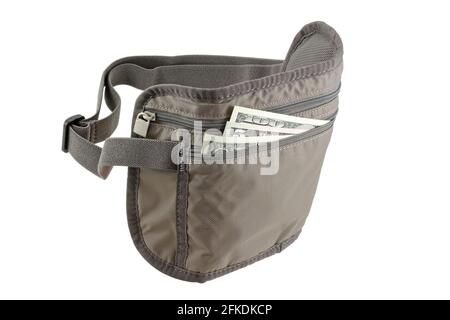 Anti-theft Travel pouch, waist bag, to put money, ticket and passport, isolated on white Stock Photo