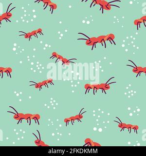 Cute seamless pattern of ant colony and sugar sprinkle on green background. Flat digital vector illustration Stock Vector