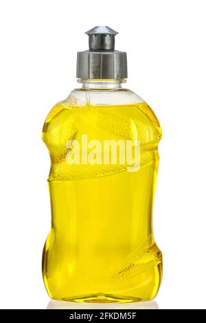 A Bottle of Yellow Dish Washing Liquid, isolated on white background Stock Photo