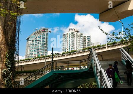 Stairs up to the pedestrian bridge about Yan’an East Road in central Shanghai, China. Stock Photo