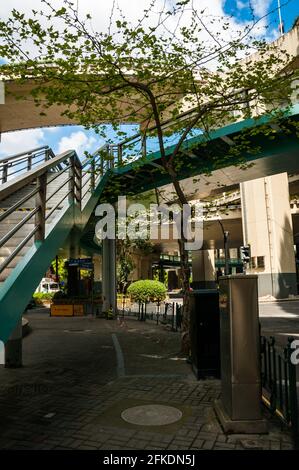 Stairs up to the pedestrian bridge about Yan’an East Road in central Shanghai, China. Stock Photo