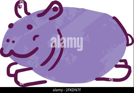 Colorful cartoon hippopotamus doodle. Flat digital animal vector illustration Stock Vector