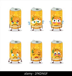 Orange soda can cartoon character with sad expression Stock Vector