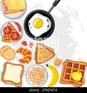 breakfast egg breads Stock Vector