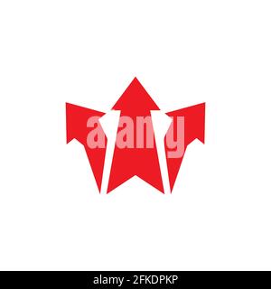 Three red arrows point Three-way direction. Right, left, forward pointer. Expand Arrows icon. Outward Directions, variants icon. Vector illustration. Stock Vector