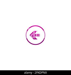 Purple left arrow in circle. flat icon. Isolated on white. Continue icon. Back, exit sign. West arrow. Geometric style Stock Vector