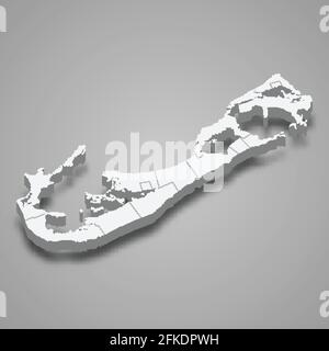 3d isometric map of Bermuda, isolated with shadow vector illustration Stock Vector