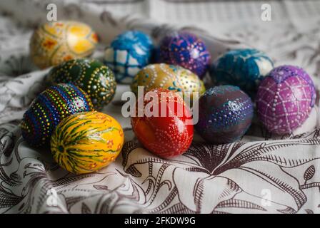 easter eggs of different colors, Christian easter Stock Photo
