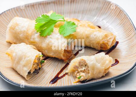 still life of spring rolls Stock Photo