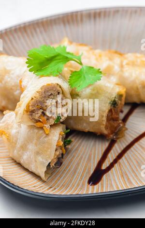 still life of spring rolls Stock Photo