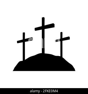 Calvary Crosses, Christianity religion symbol. Flat black vector illustration on white background. Stock Vector