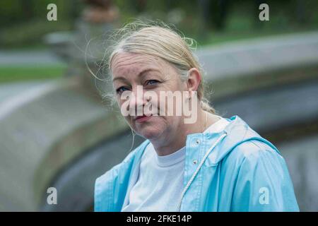 ALBA candidate Michelle Ferns campaigning at Kelvingrove Park  in Glasgow, Scotland. Stock Photo