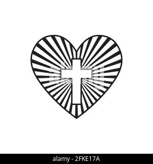 Heart with Christian cross inside. Vector illustration. Stock Vector