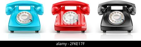 Vector collection of 3d realistic red, blue and black phone. Isolated on white background. Stock Vector