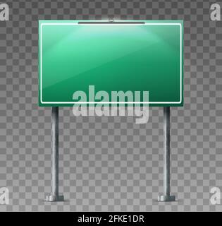 Vector road highway green sign with light spotlight. Stock Vector