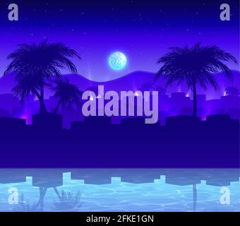 Vector cartoon style exotic night city background. Stock Vector