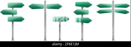 Vector set realistic green road signs. Isolated on white background. Stock Vector