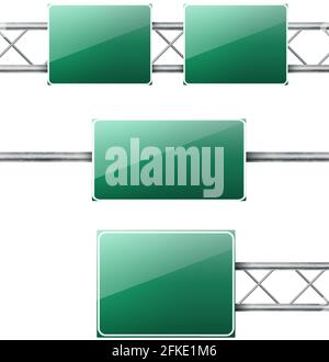Vector realistic road highway green signs. Stock Vector
