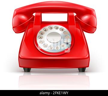 Vector 3d realistic red phone. Isolated on white background. Stock Vector