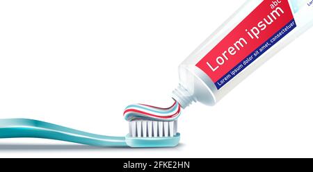 3d realistic vector toothbrush with toothpaste. Isolated on white background. For your web, advertisement and prints. Stock Vector