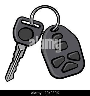 black and white outline illustration of the car keys Stock Vector