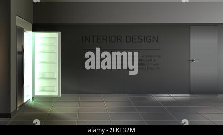 realistic vector open empty fridge side ways with shelves in the room. Stock Vector