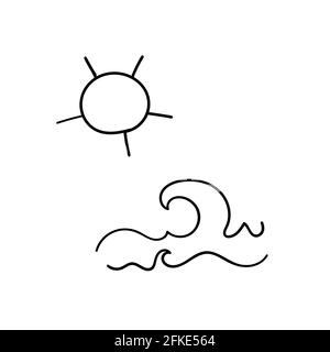 sun and ocean doodle drawing icon vector Stock Vector