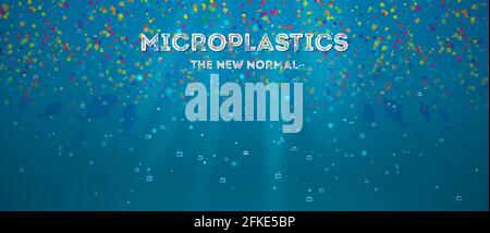 The concept for microplastics causing water pollution. Plastic single-use polypropylene items debris falling in the deep ocean. Stock Vector