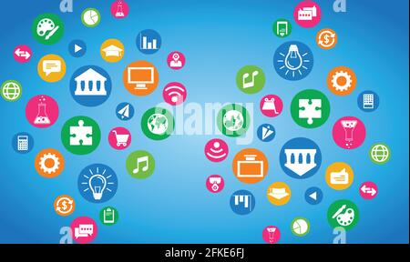 different types of icon in various color on abstract background Stock Vector