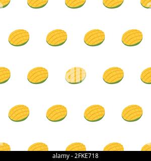 Cartoon seamless pattern with halved green mango on white backdrop. Fabric design element. Isolated vector illustration. Organic textile. Stock Vector