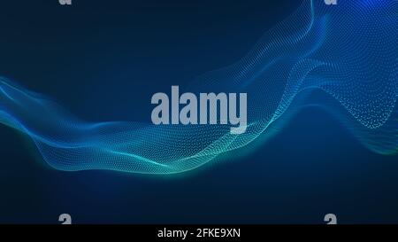 Tech blue background Abstract wave of fluid particles. matrix connection concept business. 3d rendering Stock Photo