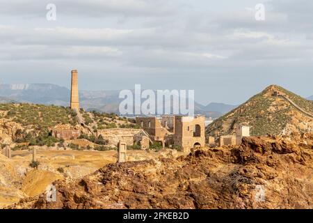 Ruins of the abandoned Mines of Mazarrón. Murcia region. Spain. Stock Photo