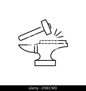Blacksmith craft olor line icon. Pictogram for web page, mobile app, promo. UI UX GUI design element. Editable stroke. Stock Vector