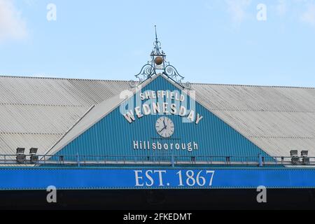 SHEFFIELD, UK. MAY 1ST  Hillsborough Clock during the Sky Bet Championship match between Sheffield Wednesday and Nottingham Forest at Hillsborough, Sheffield on Saturday 1st May 2021. (Credit: Jon Hobley | MI News)